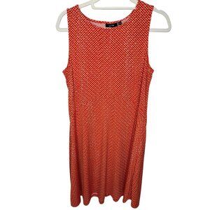 Apt 9 Sleeveless Fit Flare Dress Size L Orange White Print Stretch